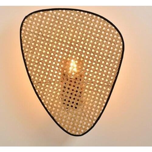 Japanese Minimalist Rattan Woven Wall Lamp Tatami Individual Home Decor Wall Sconces Bedroom Bedside Lamp Corridor Aisle Cafe