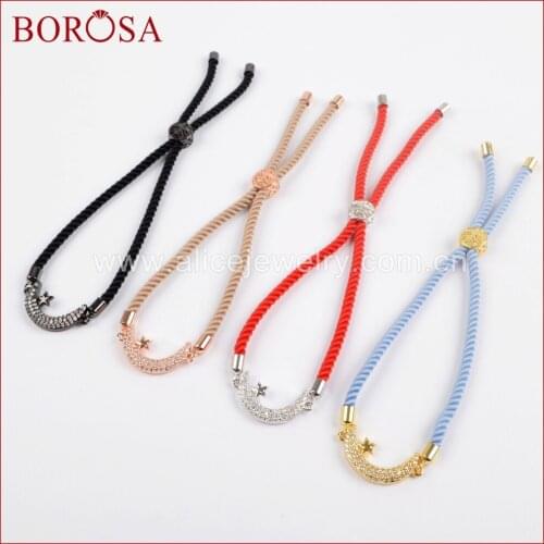 BOROSA Women Bracelets,CZ Micro Pave White Zirconia Crescent Connectors Adjustable Bracelet for Handmade Jewelry WX692