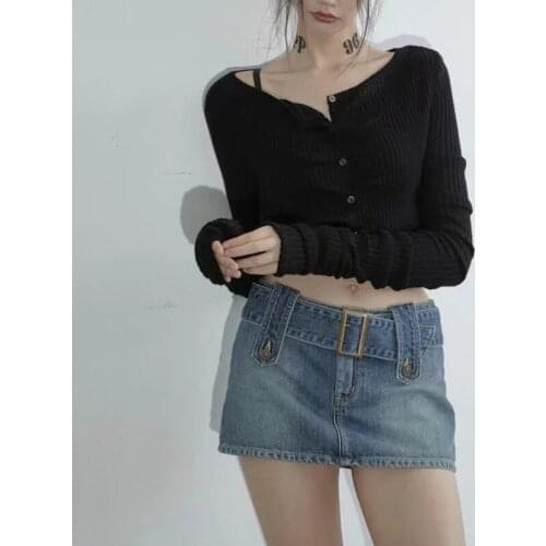 Women Low Waist Belted Denim Shorts Skirts Denim Skorts A120