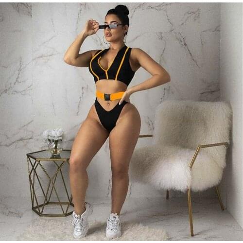 Women Two Piece Bikini Sets Strap Snap Button Sports Triangle Swimsuit Sexy Split Bikini Suits Female Beach Summer Bodysuits Set