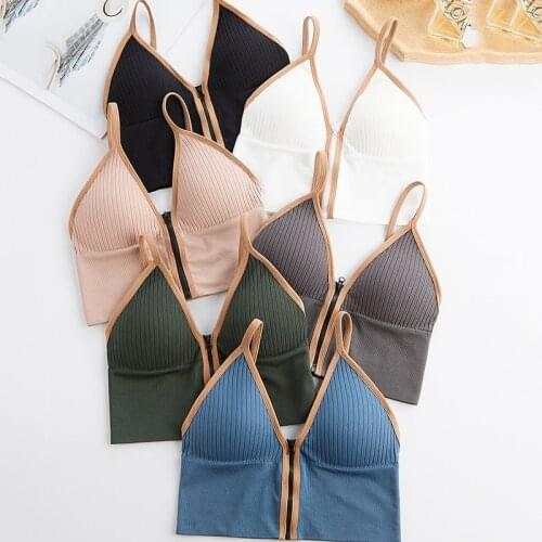 4pcs/lot Women Crop Top Sexy Front Zipper Bralette Sleeveless Sports Tube Top Beauty Back Seamless Cotton bh Comfort Tops