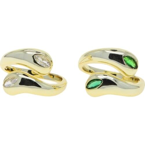 Green White Cubic Zirconia CZ Dome Gold Color Double Tear Drop Shaped Open Adjust Women Rings