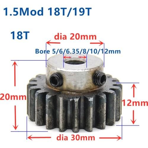 Spur Gear pinion 1.5M 18T 19T 18Teeth Mod 1.5 Width 12mm Bore 5-12mm Teeth 45# steel major gear cnc gear rack transmission RC
