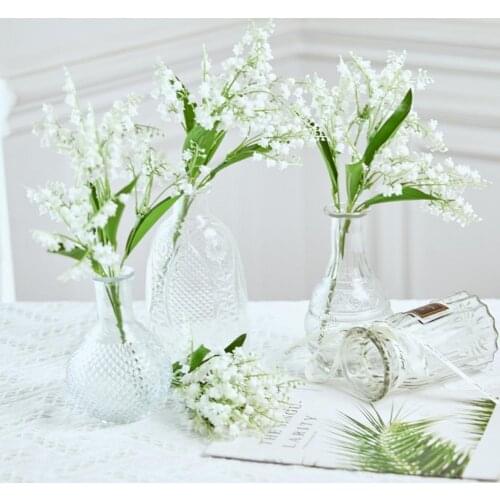 1pc Artificial Flower Bright-colored Wide Application Plastic Decorative 5 Branch Convallaria Fake Flower for Wedding Home Decor