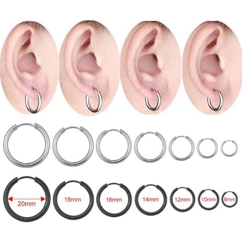1 PCS Trendy Simple Mix Size 8mm 20mm Ear Hoops Cuff Cool Black 8/10/12/14/16/16/20 mm Circle Stainless Steel Hoop Ear Jewelry