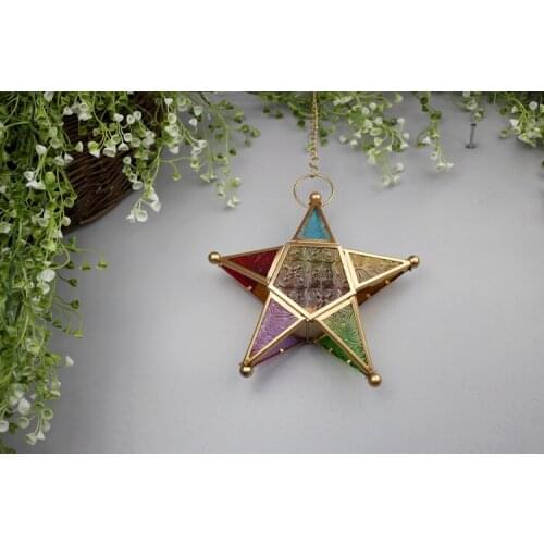1PC Glass Candle Holders Moroccan Star Candlestick Metal Home Garden Lamps Large Hanging Tea Light Lanterns for Home Decor MK025