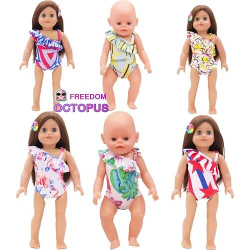 18 Inches American Doll Flamingo Swimsuit Geometric Suit Star Cactus Doll Clothes Swimsuit + Hairpin For 43cm New Baby Dolls