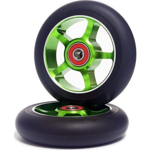 2Pcs 100mm Scooter Replacement Wheels with Bearings Aluminum Wear-Resistant PU Scooter Parts Scooter Accessories