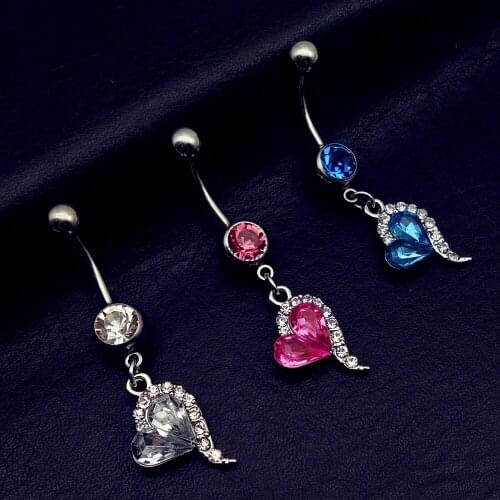2019 New pink Crystal Heart Belly Button Rings piercing For Women Gift Body Jewelry Party dance charms stainless steel jewelry