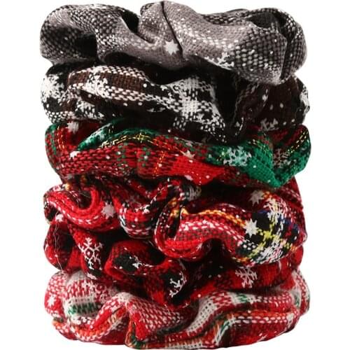 6pcs/lot Women scrunchies for Christmas satin chiffon PU gum Girls Hair rope Ties Elastic bands holiday party hair Accessories
