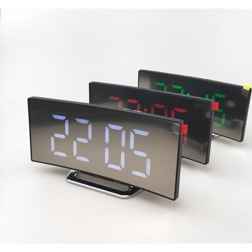 Promotion! Creative Electronic Clock Large Screen Curved Surface LED Electronic Clock Mirror Clock Silent Alarm Clock