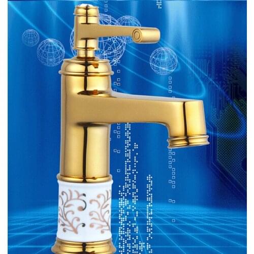 Free shipping blue white porcelain gold bathroom basin tap with single lever hot cold bathroom basin sink mixer tap
