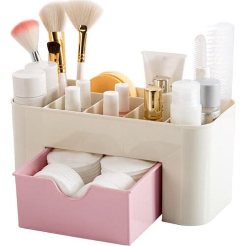 Saving Space Desktop Cosmetic Brush Storage Case with Drawer Makeup Item Pens Desk Organize Box Plastic Holder Organizers Tools