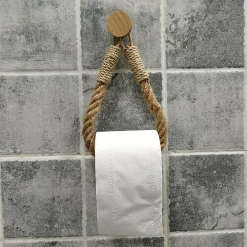 Round hook hemp toilet paper holder Vintage Towel Hanging Rope Toilet Paper Holder Home Hotel Bathroom Decoration Supplies
