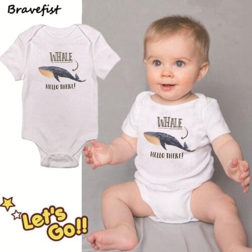 Baby Bodysuits Cotton Baby Girls Boy Clothing Short Sleeves O-Neck Newborn Baby Clothes Summer Jumpsuits Whale Hello There 2018