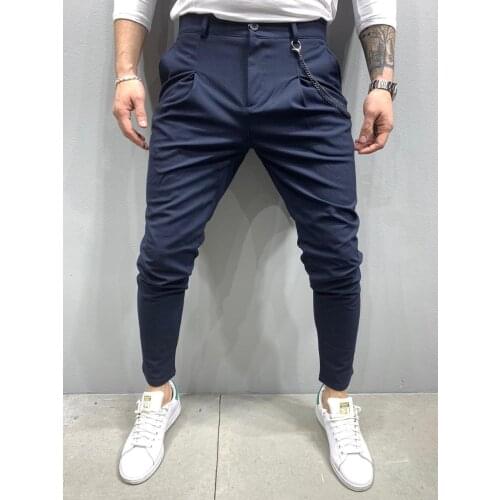 Italian Cut Streetwear Casual Men Pants Navy Blue