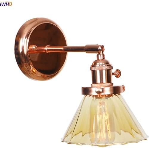 IWHD Nordic Modern LED Wall Lamp Switch Bedroom Bathroom Mirror Stair Light Rose Gold Glass Lampshade Wall Lights For Home