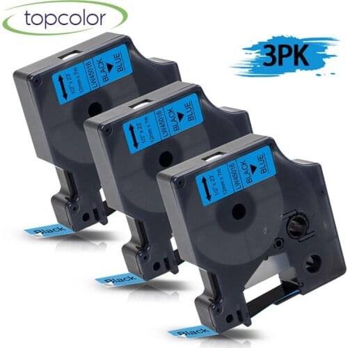 Topcolor 3pcs 45016 Adhesive Tape Fit Dymo D1 Label Tapes Black on Blue 12mm Width Label Maker LabelPoint 300 250 150 100 200