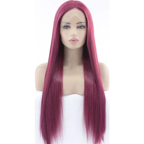 Rose Red Colors Long Straight Hair Lace Front Wig Purple Heat Resistant Glueless Synthetic Lace Front Wigs For Women Cosplay Wig