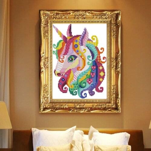 Colorful unicorn Cross Stitch Kits Easy Printed pattern canvas Bedroom Embroidery Needlework set Cartoon Cross-stitch Home Decor