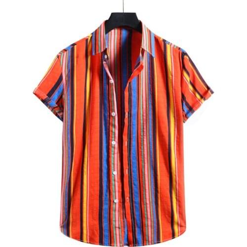 Mens Shirt Striped Summer Short Sleeve Casual Print Mens Aloha Shirt Beach Holiday Hawaiian Camisas Oversized Chemise Homme