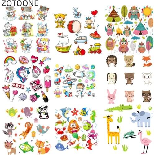 Iron on Stickers Animal Set Patch for Clothes Heat Transfer for Clothing Washable Cartoon Bear Cat Patches Diy Accessories D