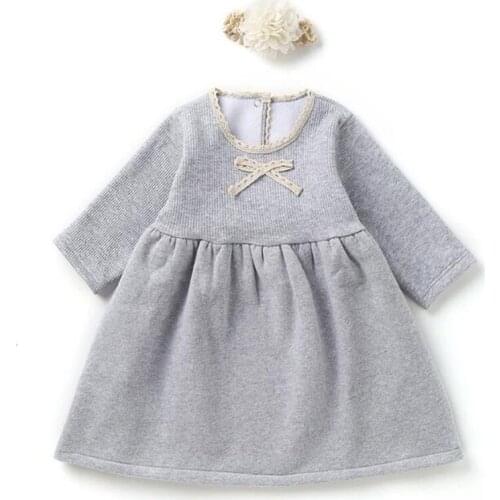 Autumn Winter Kids Dresses For Girls Princess Sweet Long Sleeve Dresses + Hair Band New Kids Girl Dress Pure Color Dress