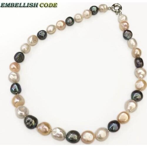 Elegant tear drop semi baroque irregular pearl choker necklace white peach black blue Peacock Mixed color freshwater pearls gift