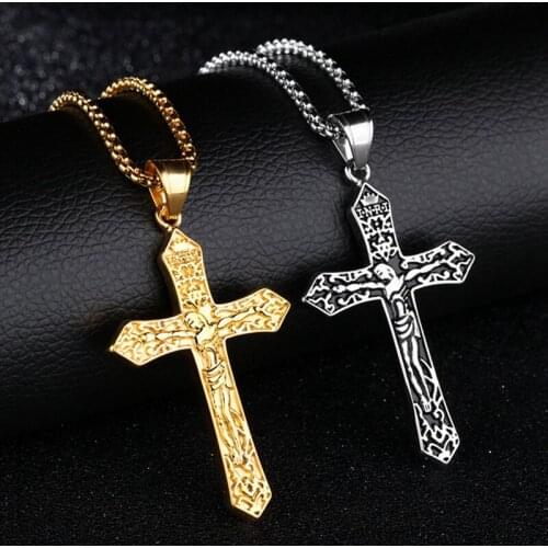 Cross Necklace Christian Orthodox Jesus Crucifix Necklace Cross Prayer Big Pendant Necklace For Men Women