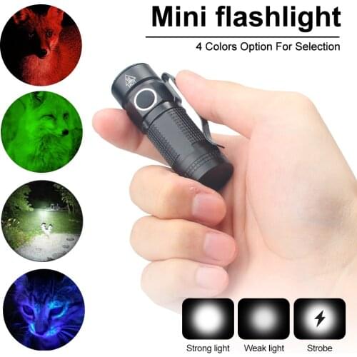 Mini Portable LED Flashlight Camping Light Torch White/Green/Red/UV Light Waterproof Samll Tent Lamp with Cilp 16340 Baterry