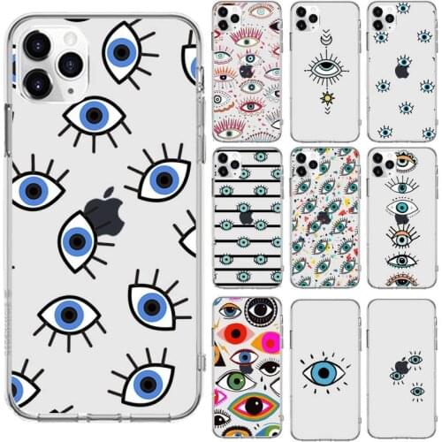 Evil eyes color lucky paint Phone Case Transparent for iPhone 6 7 8 11 12 s mini pro X XS XR MAX Plus cover funda shell