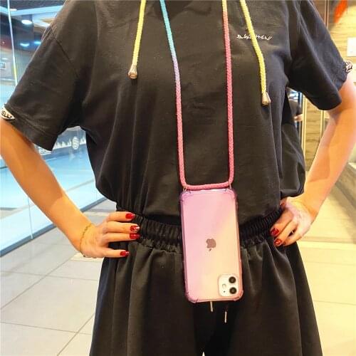 Rainbow Gradient Cord Chain Necklace Lanyard Phone Case For Samsung Galaxy S20 ultra 5G S10 Lite S8 S9 Plus Note 8 9 10 20 Cover