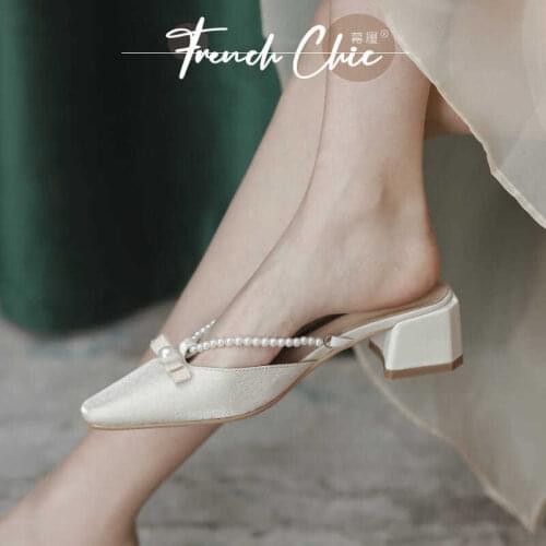 2021 Sandals Fashion Single Shoes French Niche Sandals Baotou Half Toe Shoes Women Summer Wear Mules