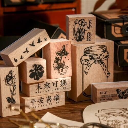 3Pcs Vintage Butterfly Music Flower Label Stamp DIY Wooden Rubber Stamps For Scrapbooking Stationery Scrapbooking Standard Stamp