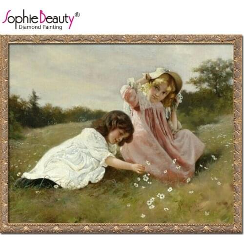 Sophie Beauty Diy Diamond Painting Cross Stitch Pictures Girl Play Flower Grass Handcraft Embroidery Arts Crafts Mosaic Kit