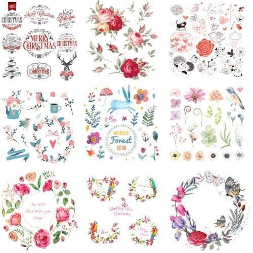Iron on Transfer for Clothing Thermoadhesive Patches Stickers Diy Flower Appliques Ironing Applications Textile Vinyl Stripes C