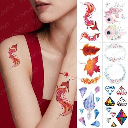 Waterproof Temporary Tattoo Sticker Fox Color Diamond Koi Fish Maple Leaf Flash Tatto Woman Body Art Wrist Child Fake Tatoo Male