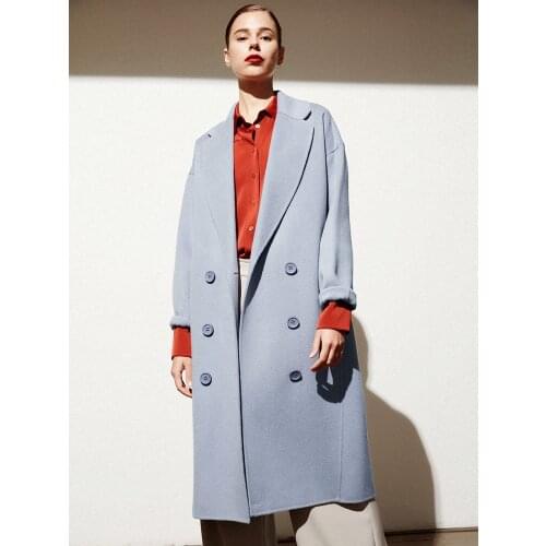 High End Superfine Australian Wool Double Faced Cashmere Coat Womens Middle Long 2021 New 100% Pure Wool Coat