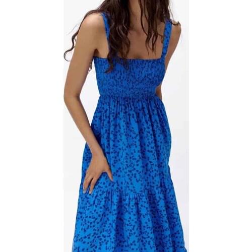 XIKOM Women Print Boho Elasticity Slim Sleeveless Long Dress Female Square Collar Spaghetti Strap Dresses Ladies Casual Dress