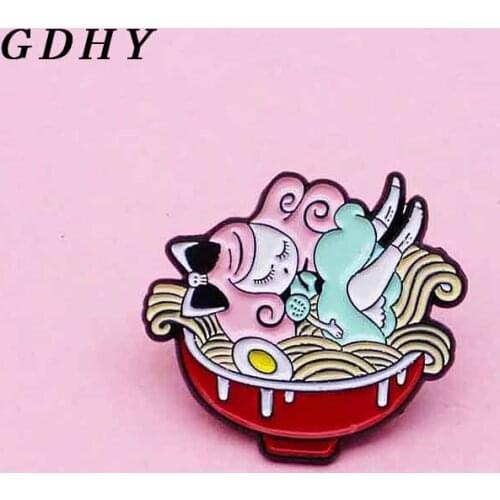 GDHY Noodle Girl Pins Brooch Badge Enamel Pins Women Jewelry Hot