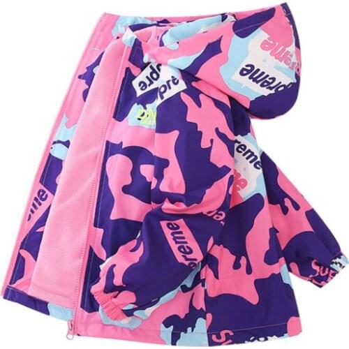 3-18Y Teens Girls Jackets for Chilrens Autumn Clothes 2021 New Kids Warm Plus Velvet Pattern Graffiti Print Outwear Coat