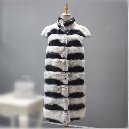 Natural rex rabbit fur chinchilla color vest women autumn winter warm waistcoat 90cm length V106