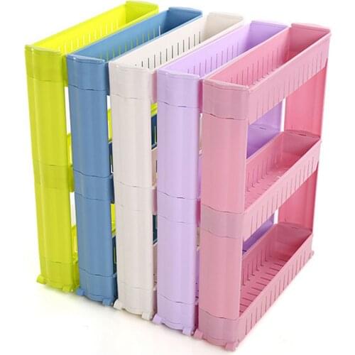 1/pcs Gap Kitchen Storage Rack Shelf Slim Slide Tower Movable Assemble Plastic Bathroom Shelf Wheels Space 3 layers High Quality
