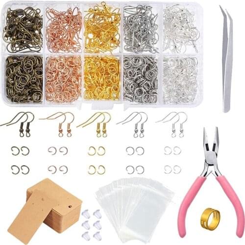 1553Pcs Earring Accessories Five-Color Single Circle DIY Jewelry Material to Send Cardboard with Pliers Tweezers Tool