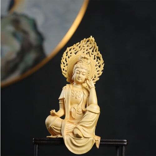 16cm Boxwood Buddha Feng Shui Car Hanging Wood Statue Zen Real Wood Wood Sculpture Home Décor Rich God