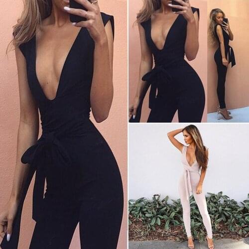 2020 Hot Sale Women Elegant Fashion Stylish Romper Female Zipper Slim Strap Deep V-Neck Skinny Casual Jumpsuits Wholesale