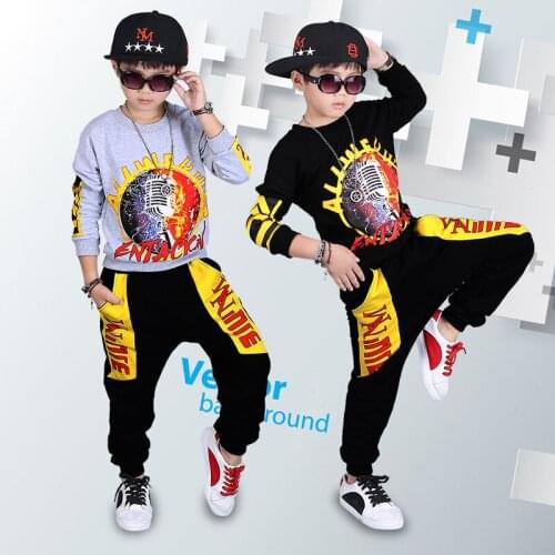 233 High quality 2018 autumn winter fashion black red T-shirt+pants children set kid suit girl boy clothing set for 4-14 years