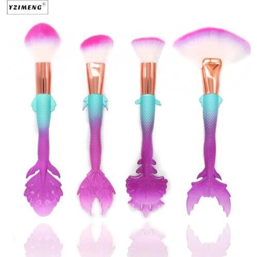 4Pcs/Set 3D Mermaid Foundation Powder Blush Brushes Makeup Tools Set Eyeshadow Eyebrow Brushes Set Cosmetic Make up Brushes Set
