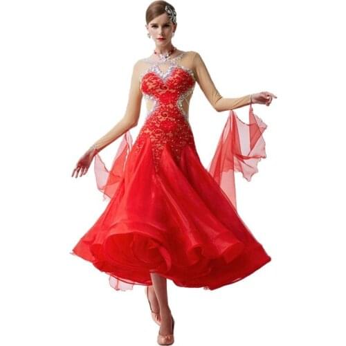 B-19317 New Women Modern Dance Rhinestone Color Diversity Dress Ballroom National Standard Waltz Dancing Competition Performance