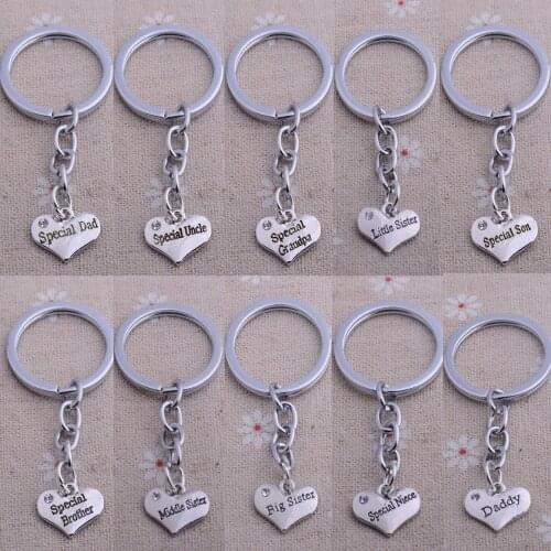 Special Dad NANA Sister Grandpa Son Brother Uncle Keychain Love Heart Charm Keyring Gift For Family Best Friend Father Key Chain